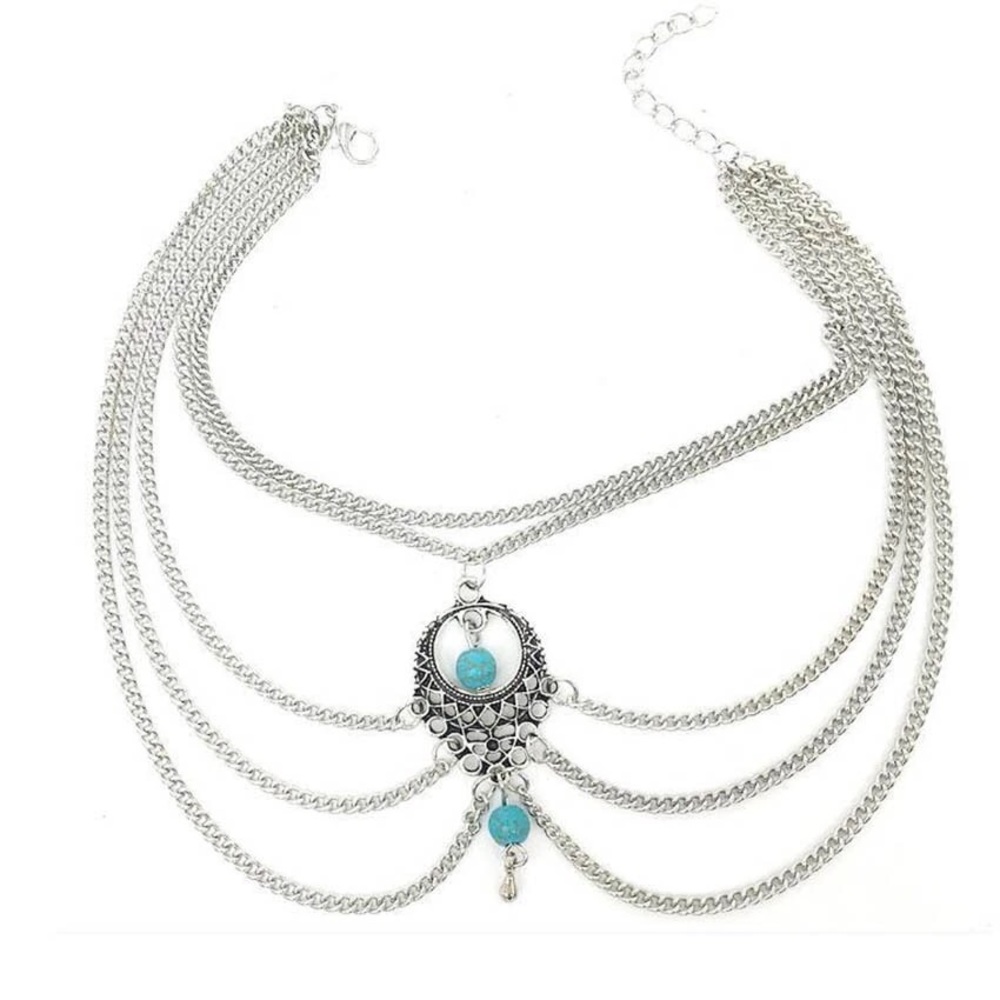 3/$30•Boho beach ankle bracelet turquoise gold - Picture 3 of 4